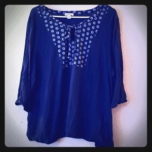 Old Navy 3/4 Sleeve Blue Boho Peasant w/Self-tie Size XXL